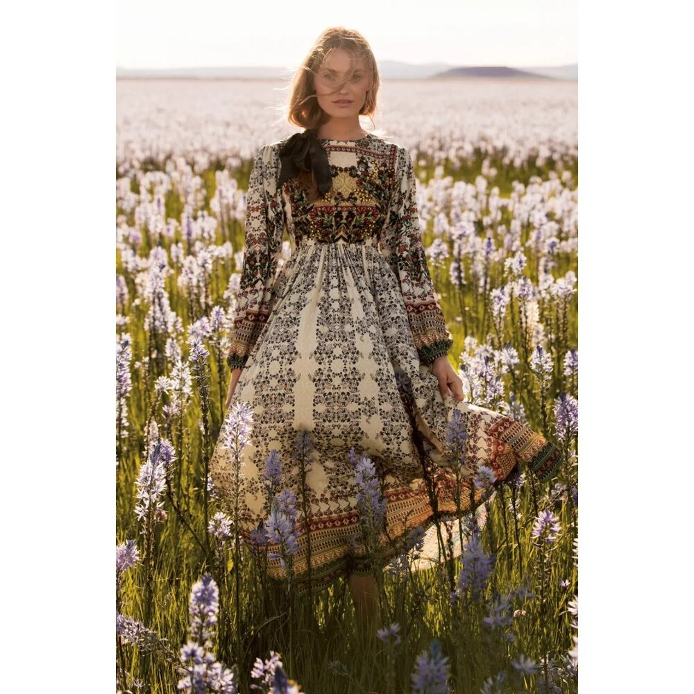 NWT Anthropologie Bhanuni by Jyoti Avery Far Fields Beaded Midi Dress 0 $248